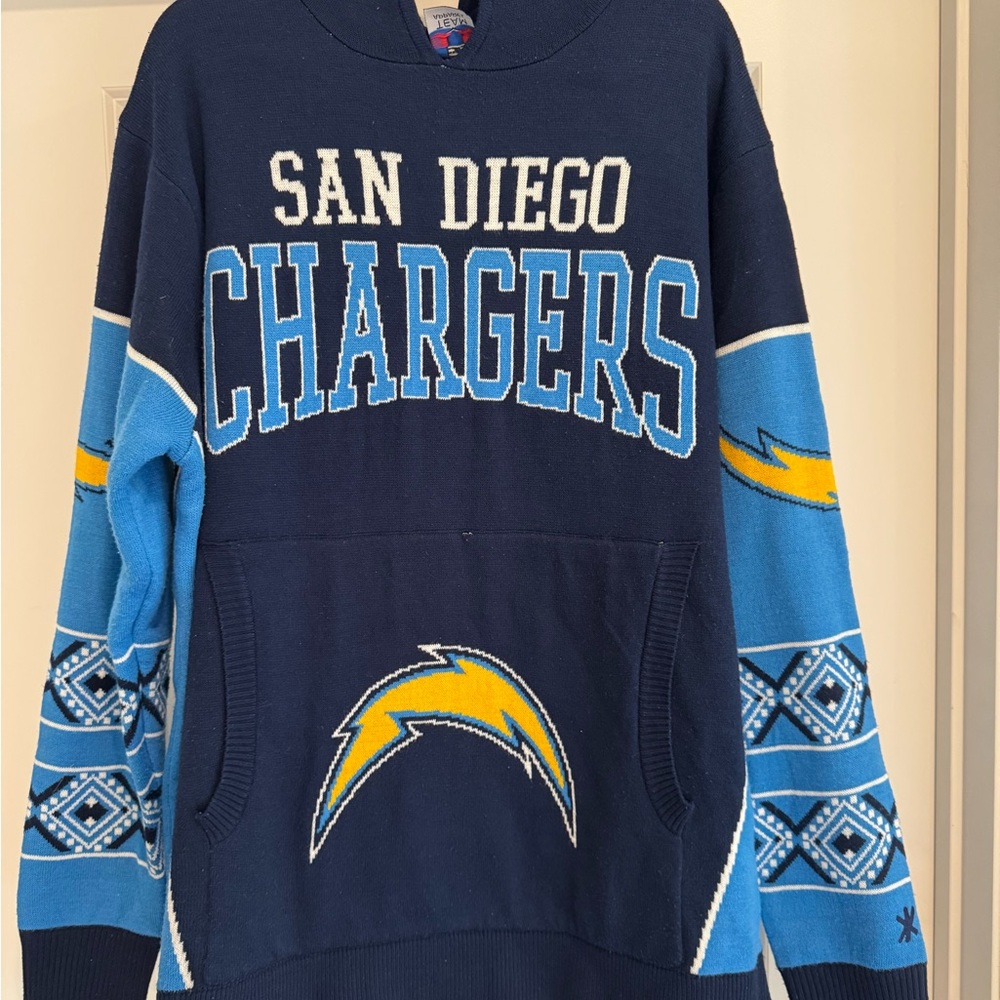NFL San Diego Chargers Navy and Light Blue Hoodie Vintage Sweater 2xl